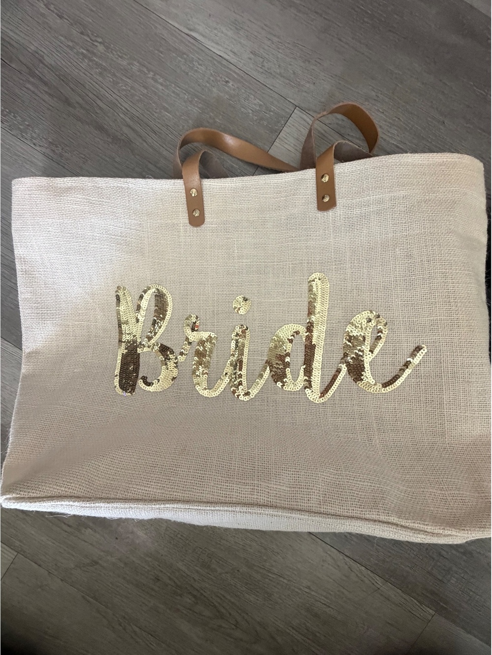 Large Bride Gold Sequin Wedding Tote Bag Bridal Honeymoon Beach Travel Bag